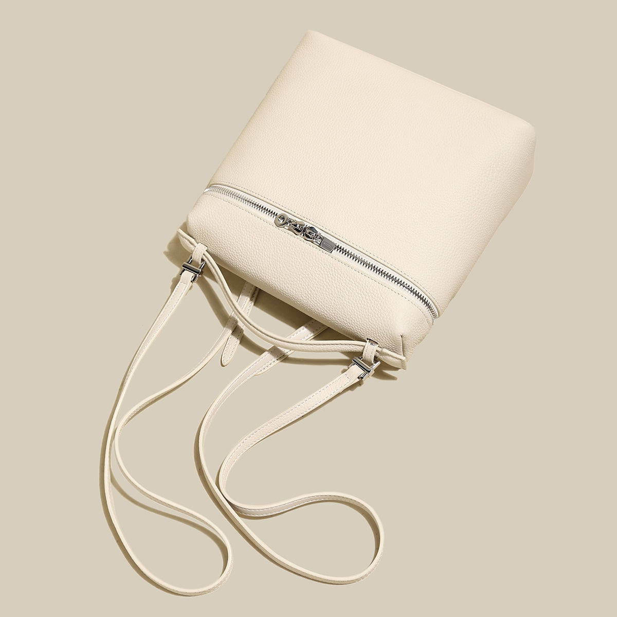 Convertible Pebbled Leather Backpack - Ivory