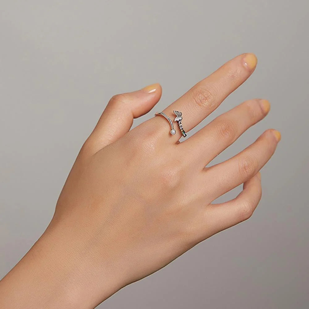 Adjustable Solid 925 Sterling Silver Multicoloured Butterfly Ring