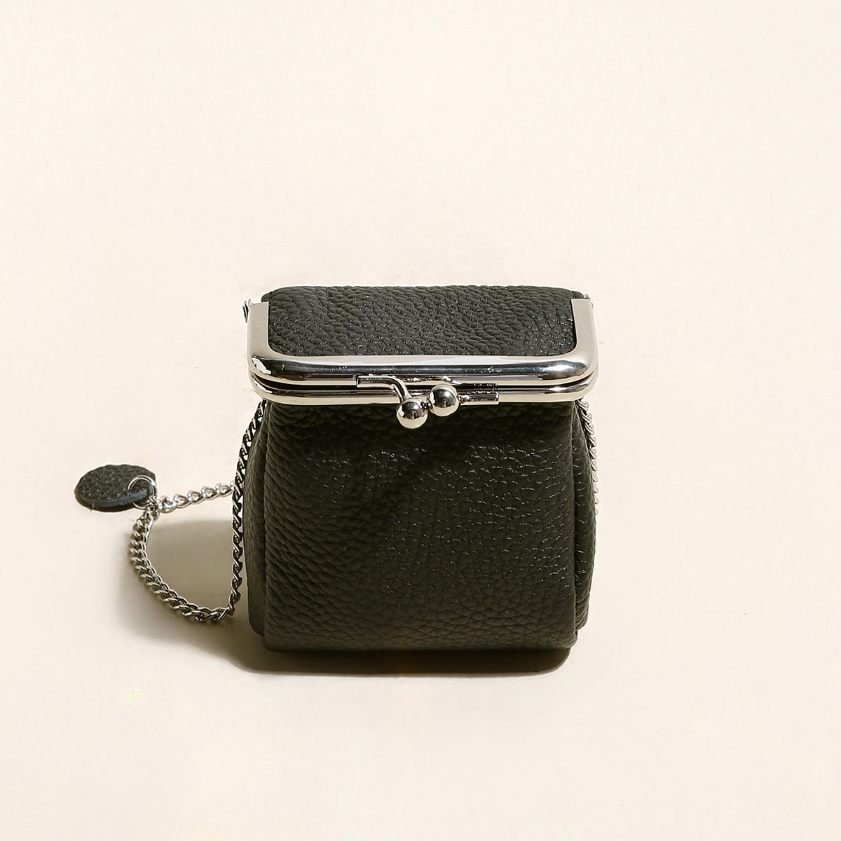 Modern Ball Clasp Wallet with Adjustable Chain Strap - Black