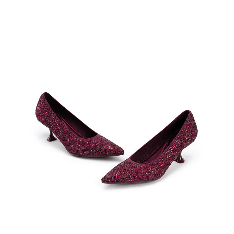 Cocktail Rhinestone Kitten Heels - Wine