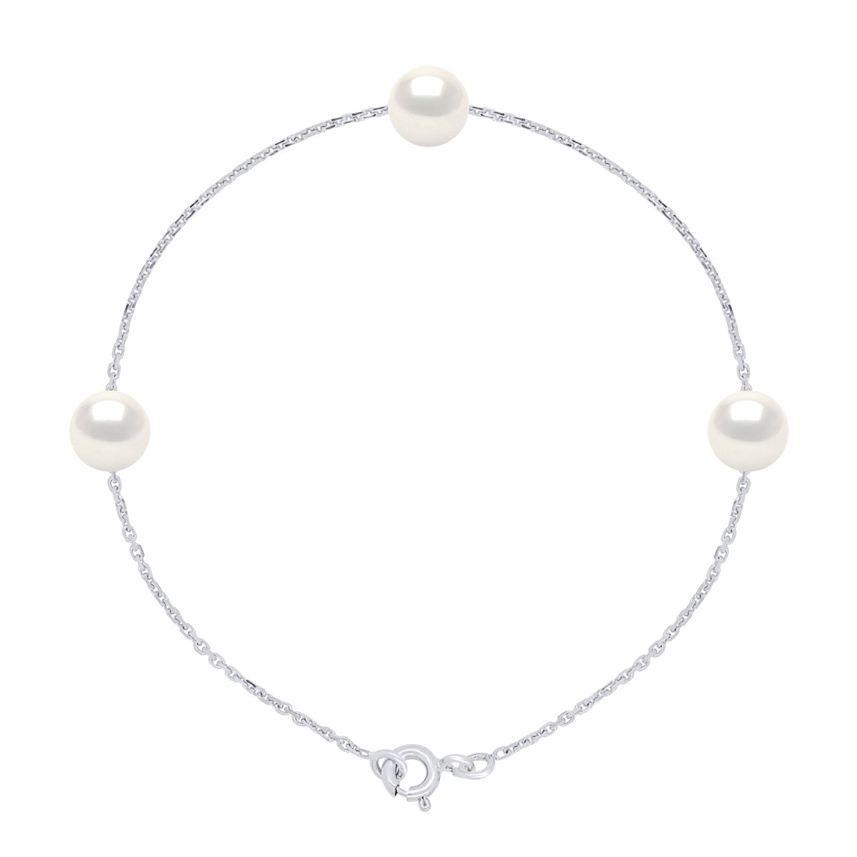 Bracelet 3 Real Cultured Freshwater Pearls Round 7-8 mm - Natural Pearl White - Length 18 cm