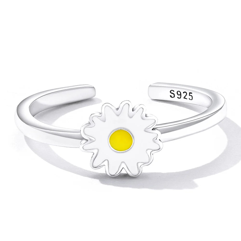 Adjustable Solid 925 Sterling Silver Sunny-Side Up Daisy Ring