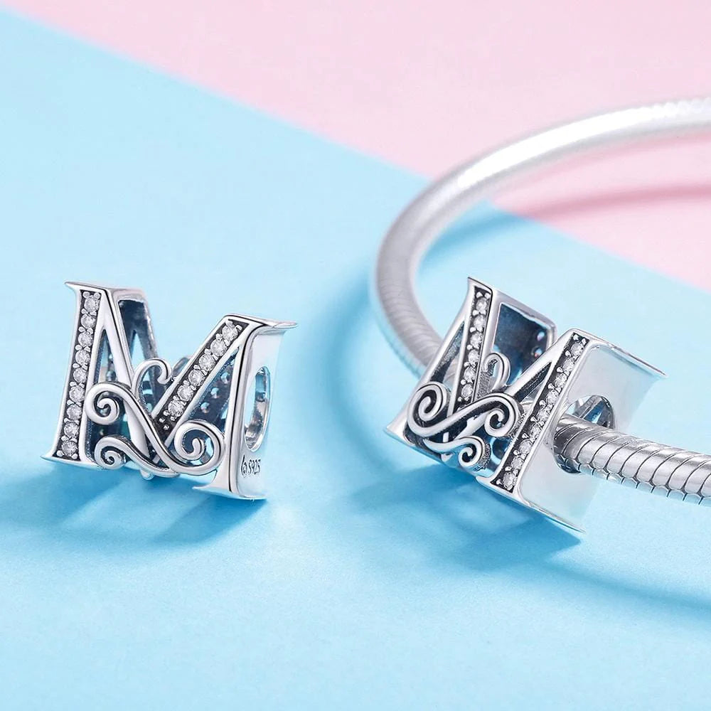 Solid 925 Sterling Silver Vintage Inspired Antique Alphabet Charm