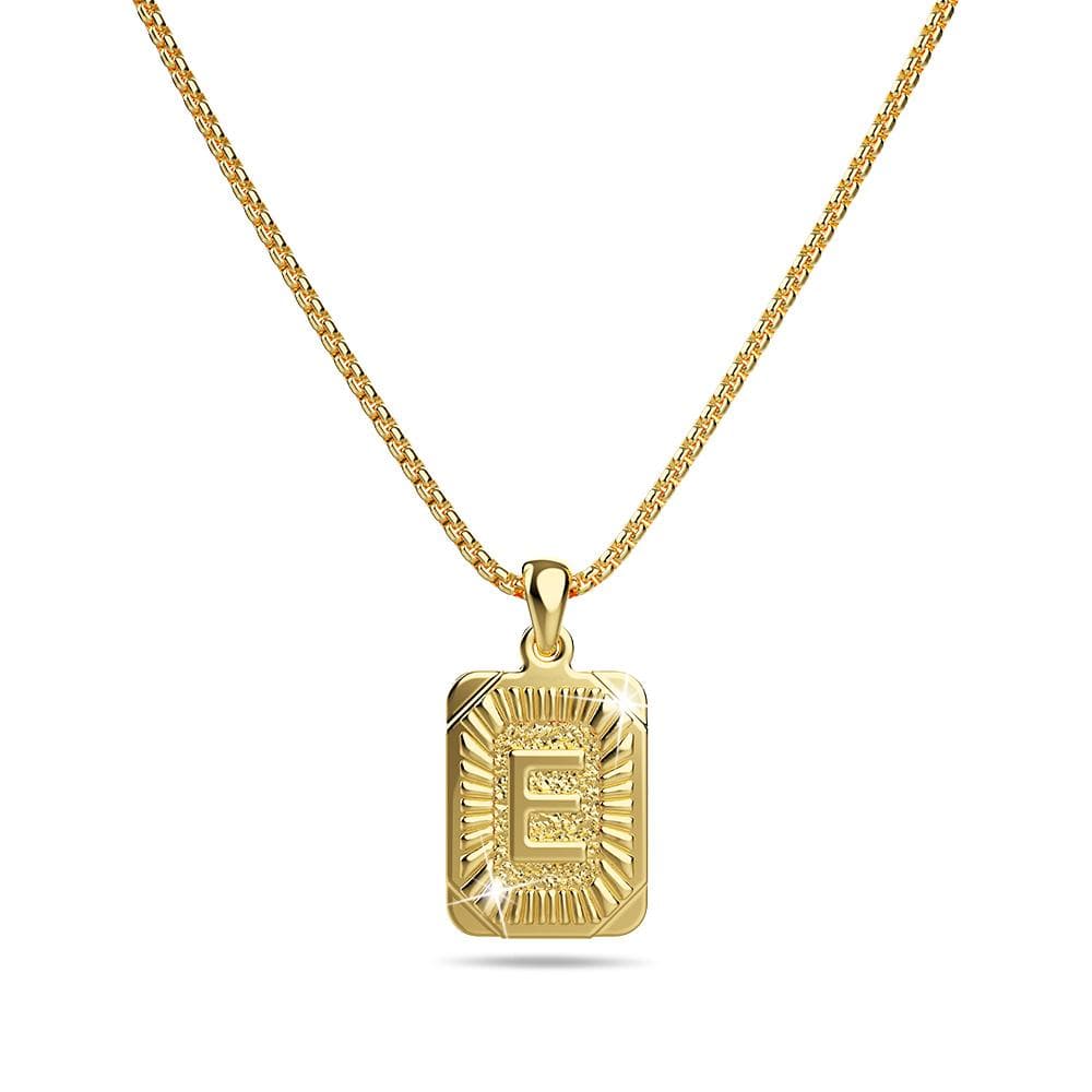Bullion Gold Vintage Inspired Initial Medal Gold Bar Pendant Round Box Chain Necklace