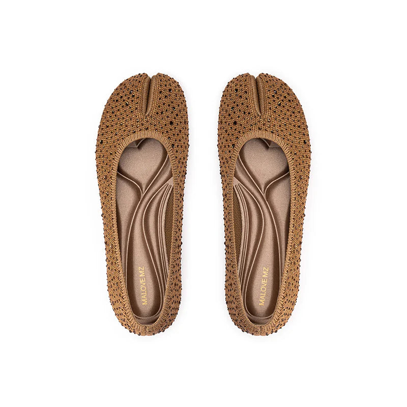 Glam Rhinestone Split Toe Flats - Bronze