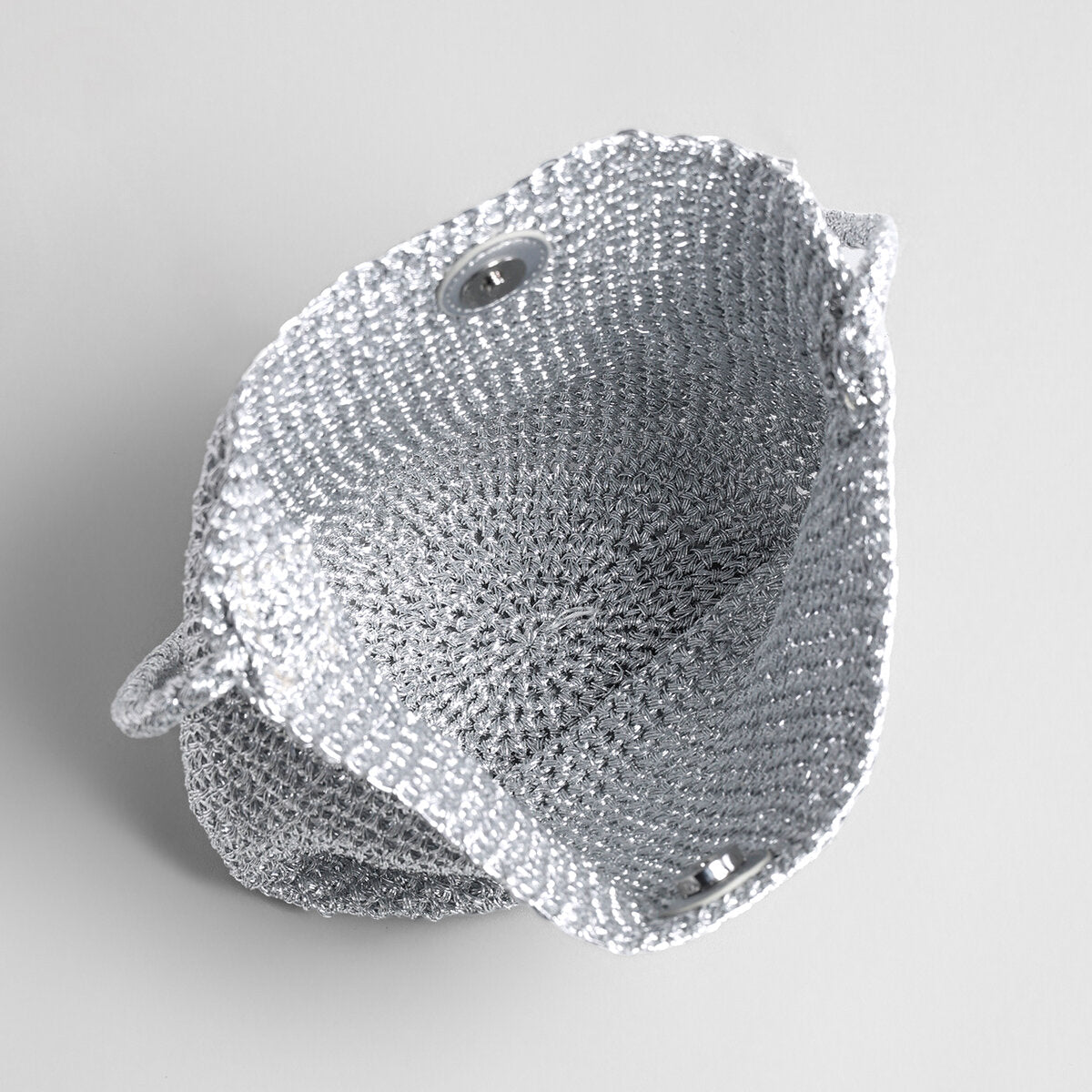 Metallic Crochet Bucket Crossbody - Silver
