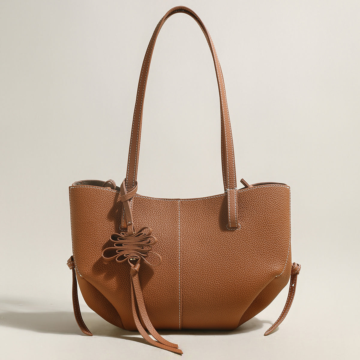 Valencia Knot Leather Tote Bag - Brown
