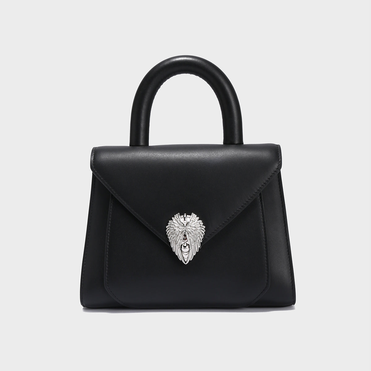 Avant Garde Silver Chain Strap Leather Top Handle Bag - Black