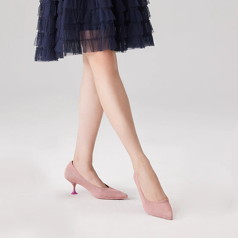 Classy Madam Pointed Toe Kitten Heels - Pink
