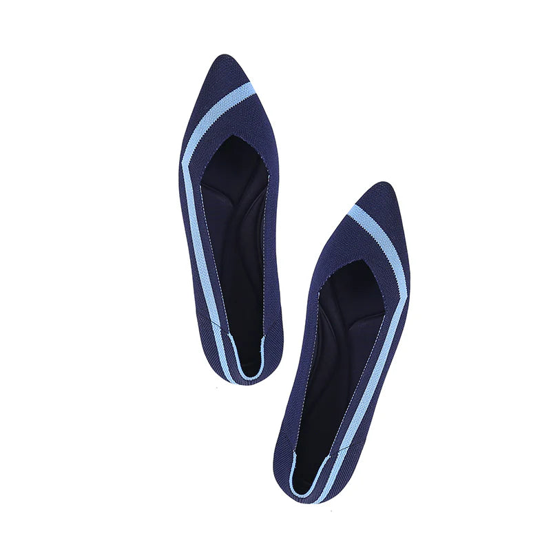 Comfortable Woven Striped Pointed Toe Flats - Navy