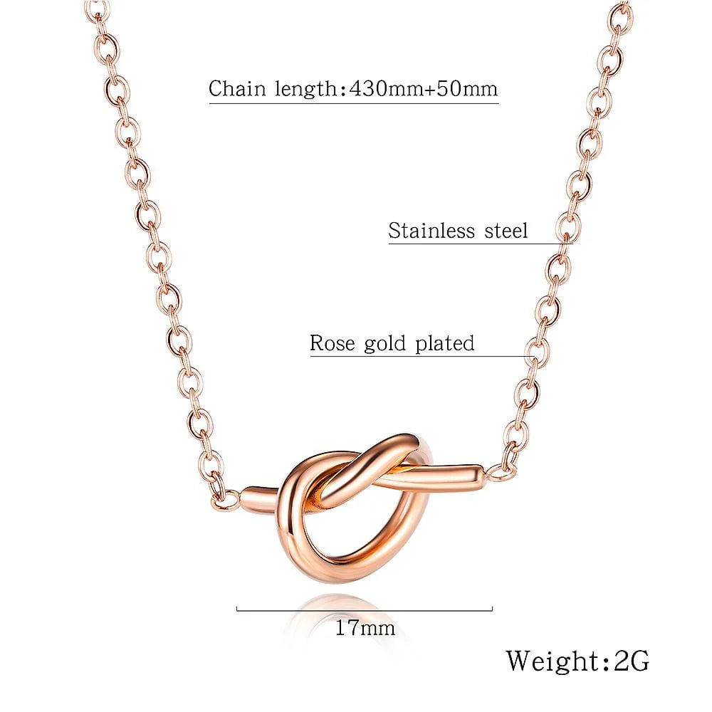 Bullion Gold Single Knotted Tie Promise Necklace in Rose Gold Layered Steel Jewellery