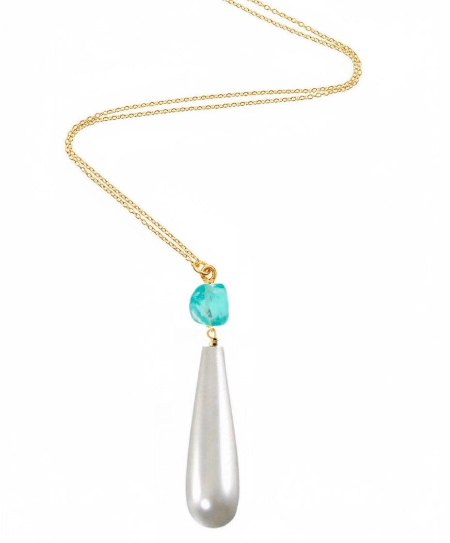 Liv Oliver 18K Gold Blue Quartz & Pearl Drop Necklace