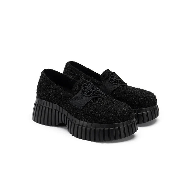 Paris Tweed Platform Loafers - Black