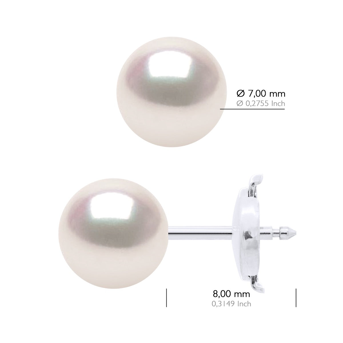 Earrings In White Gold 750 and Real Cultured Pearls AKOYA Japanese Certified Round 7-8 mm - Longueur 42 cm