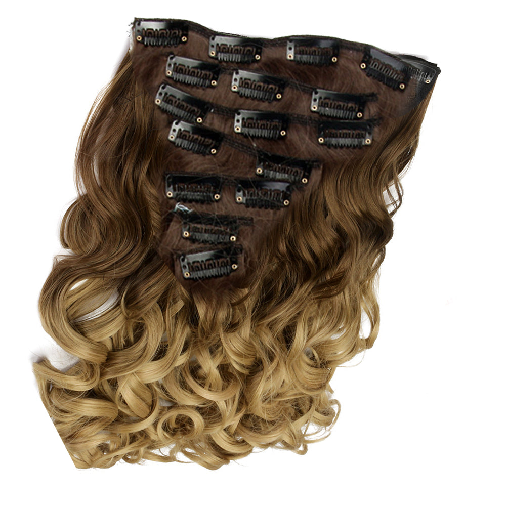 Two Tone Ombre High Grade Brown Curly Hair 7Piece 16Clips 24" Hair Extension 01