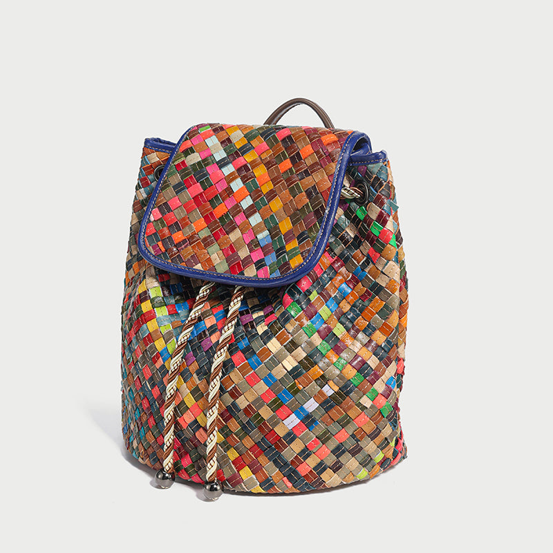 Sunset Multicolor Woven Leather Flap Backpack - Rainbow