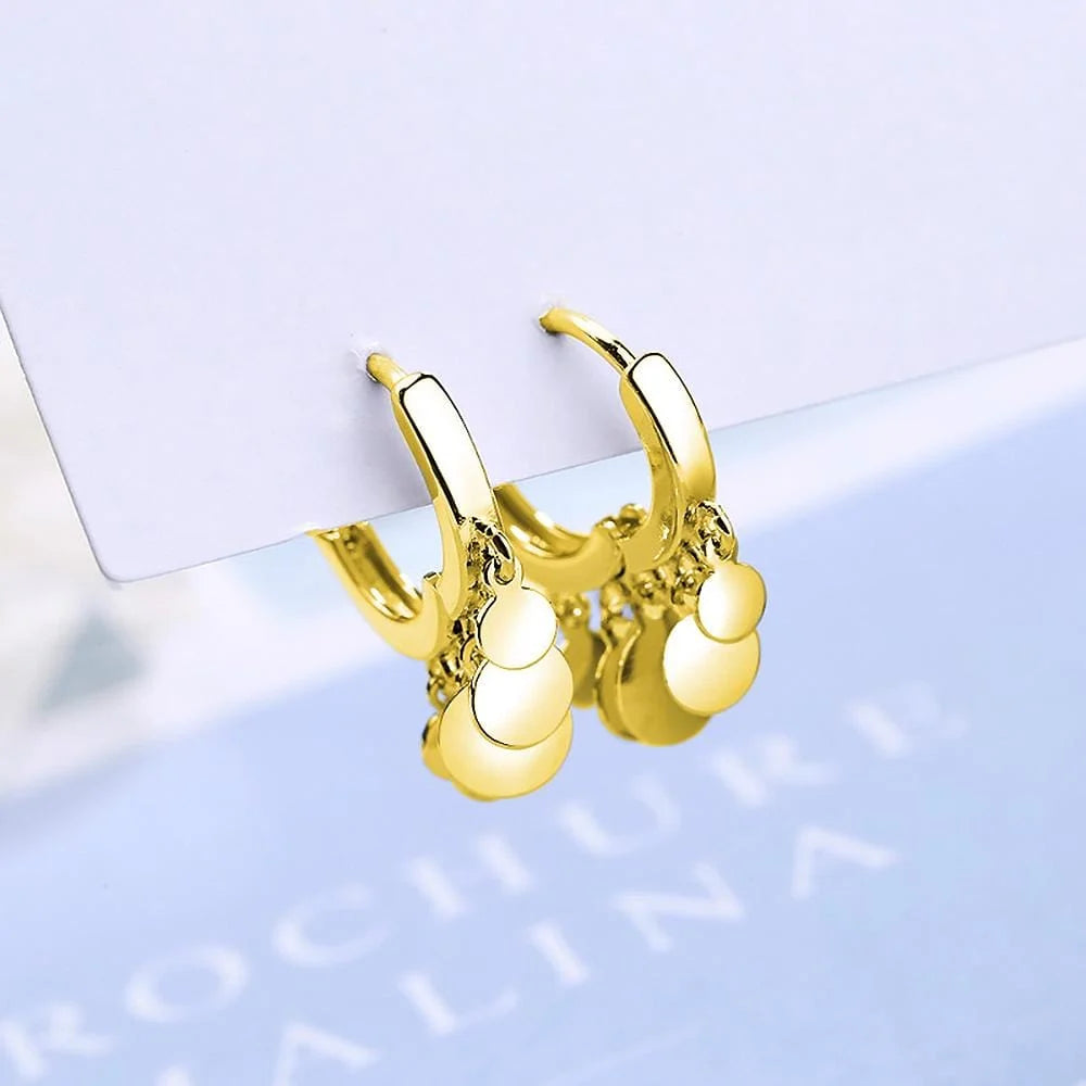 Bullion Gold Boho Medallion Huggie Gold Earrings
