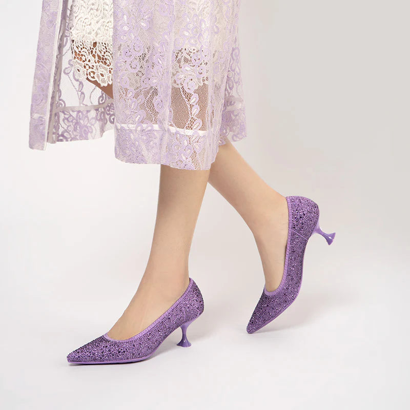 Cocktail Rhinestone Kitten Heels - Purple