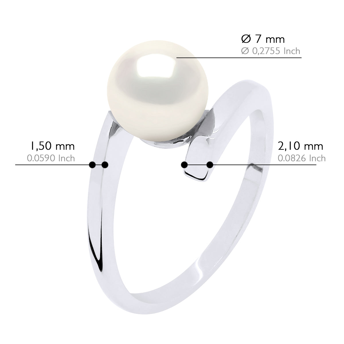 Bangle Ring Real Cultured Freshwater Pearl Round 7-8 mm - Natural White - Longueur 42 cm