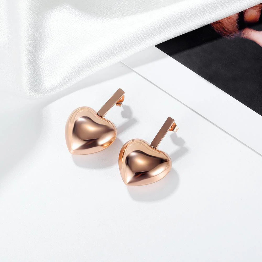 Bullion Gold Beating Heart Stud Earrings in Rose Gold