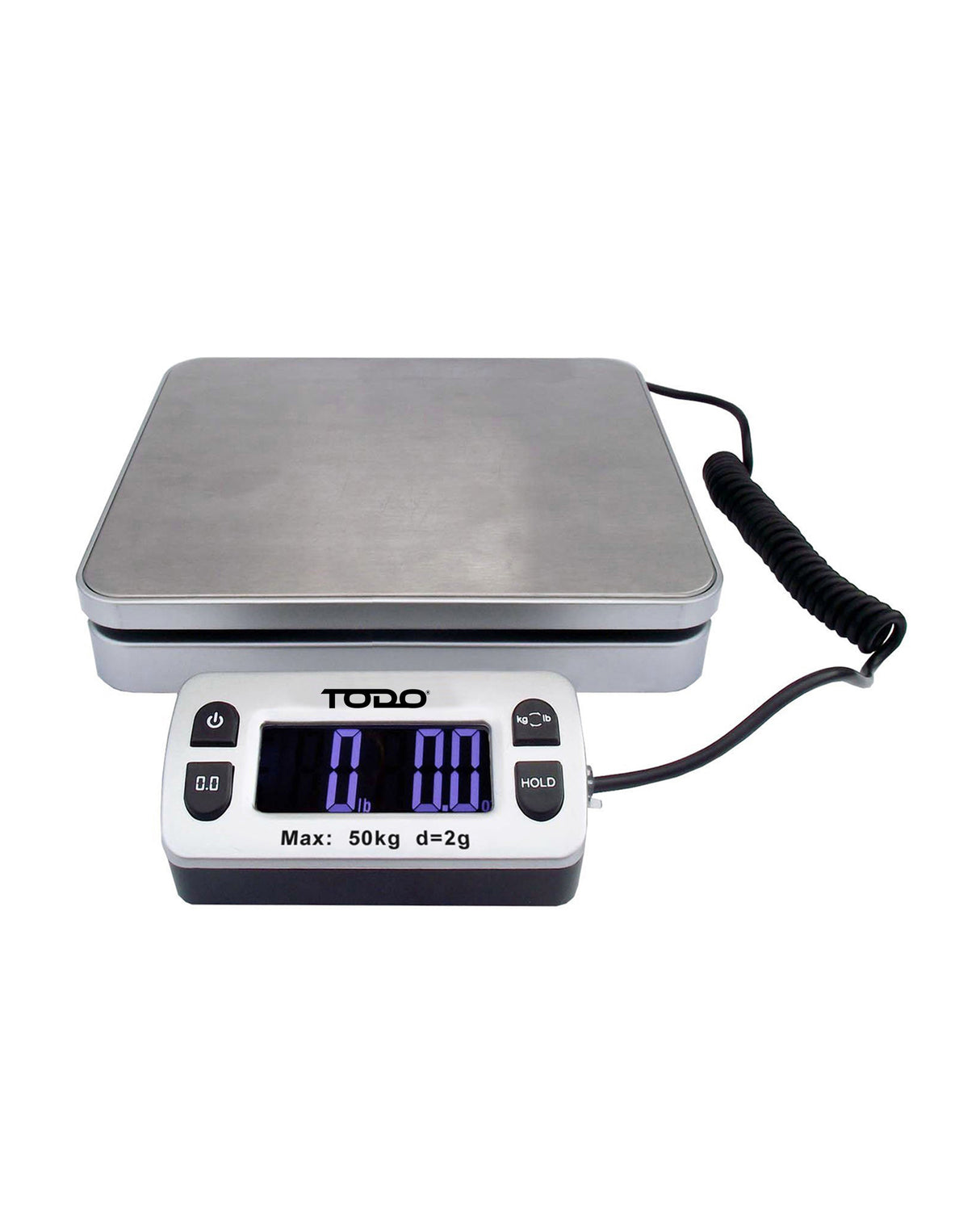 TODO 50Kg Digital Postal Scale Blue Lcd Display Stainless Steel Post 2G Graduation