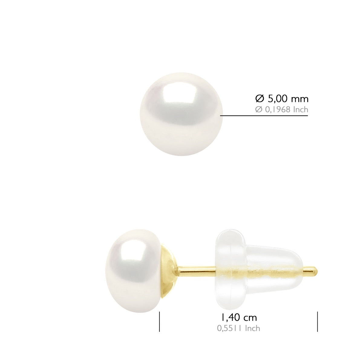 Earrings Real Cultured Freshwater Pearls Button 5-6 mm - Natural Pearl White - Longueur 42 cm