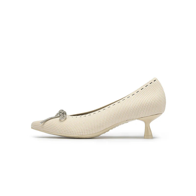 Rhinestone Bow Kitten Heels - Ivory