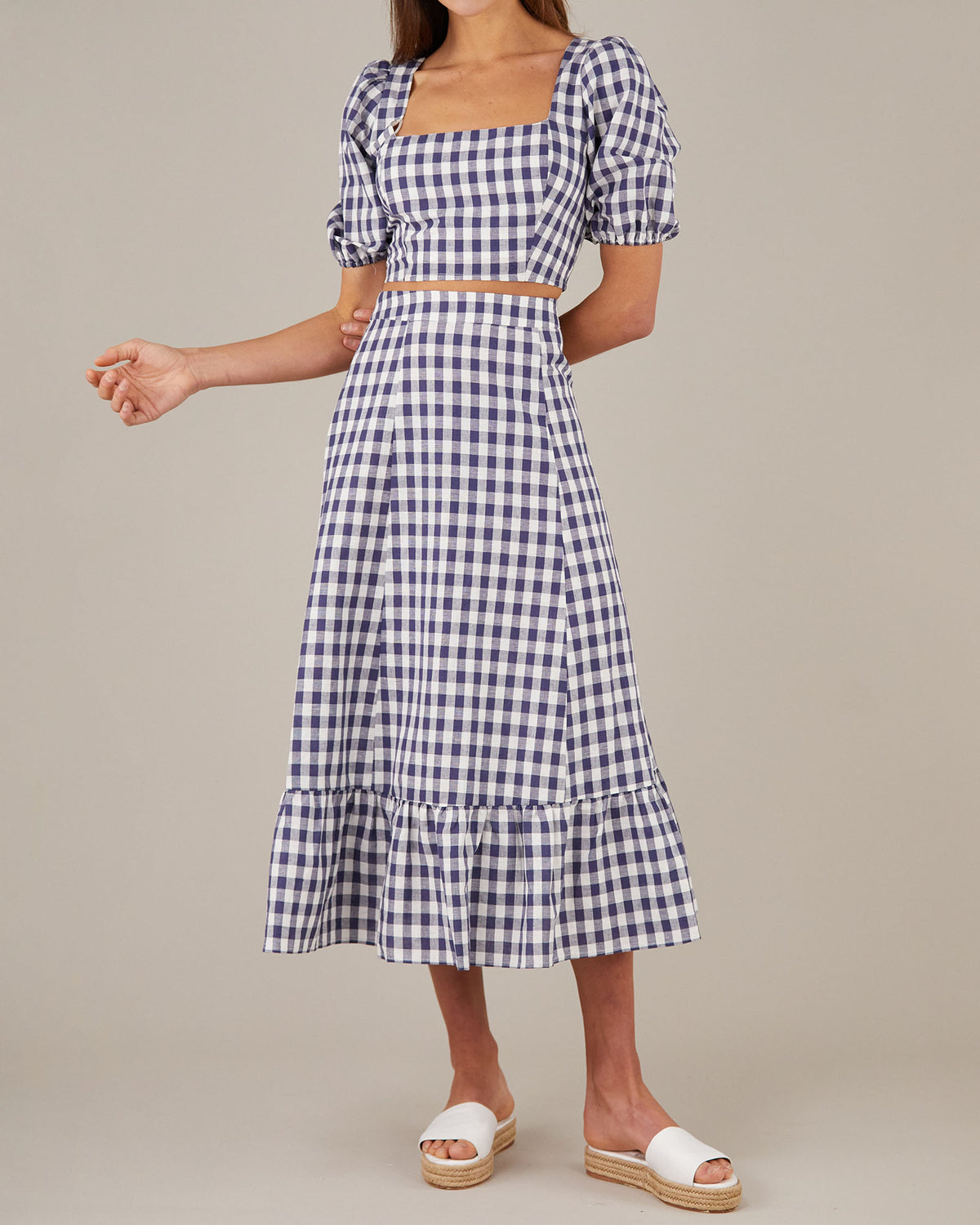 Amelius Mallee Linen Gingham Crop Top - Navy Check