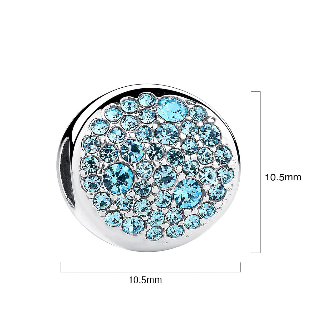 Solid 925 Sterling Silver Sparkling Cyan Preciosa Czech Crystals Charm