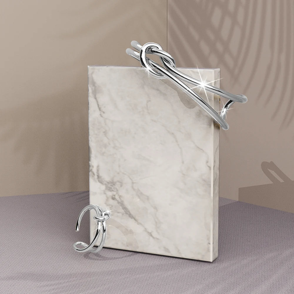 Boxed Forever Knot White Gold Titanium Cuff Bangle & Ring Set in White Gold