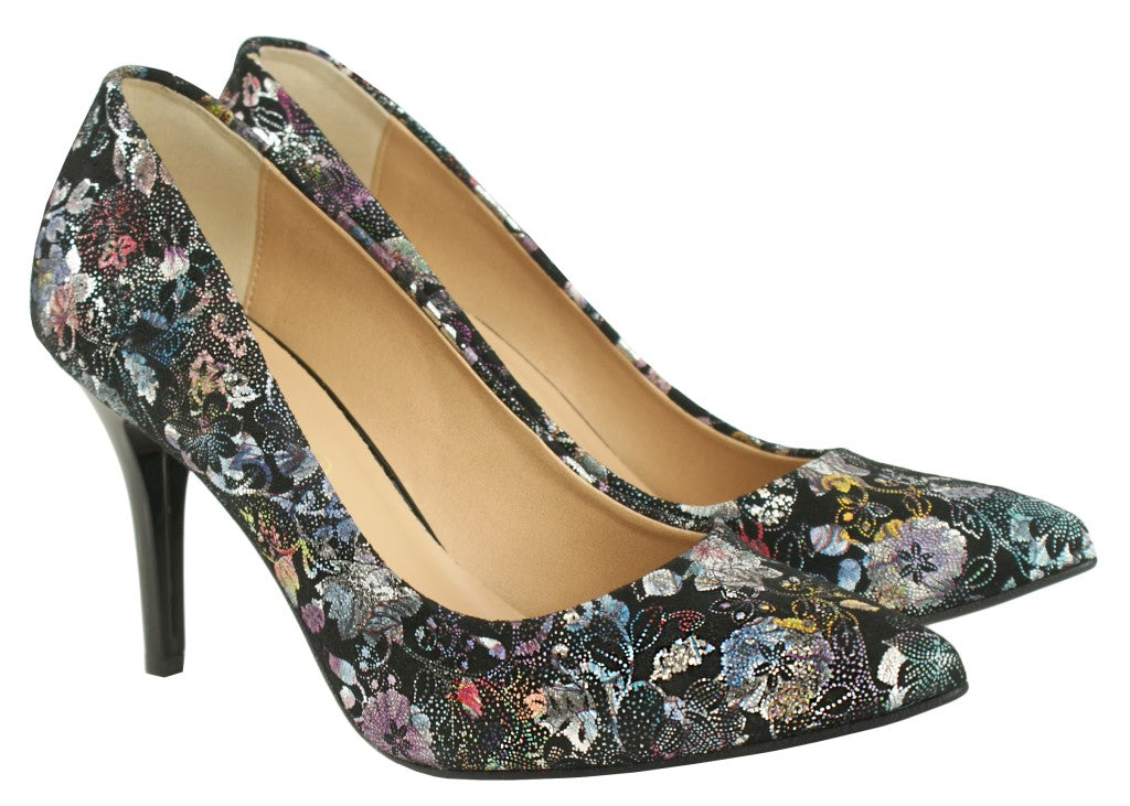 Bosccolo Womens High Heels - Flowers On Black