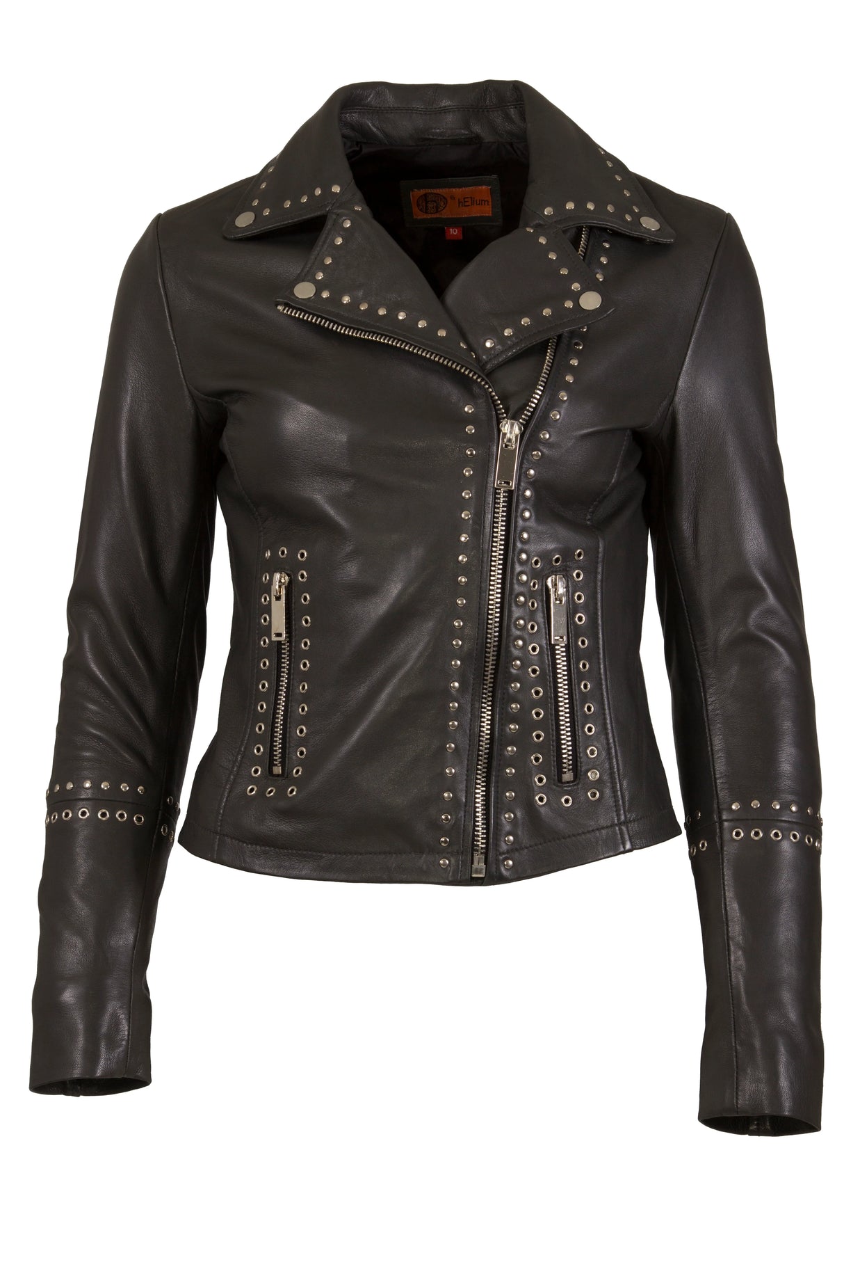 Womens Studded Leather Jacket in Black