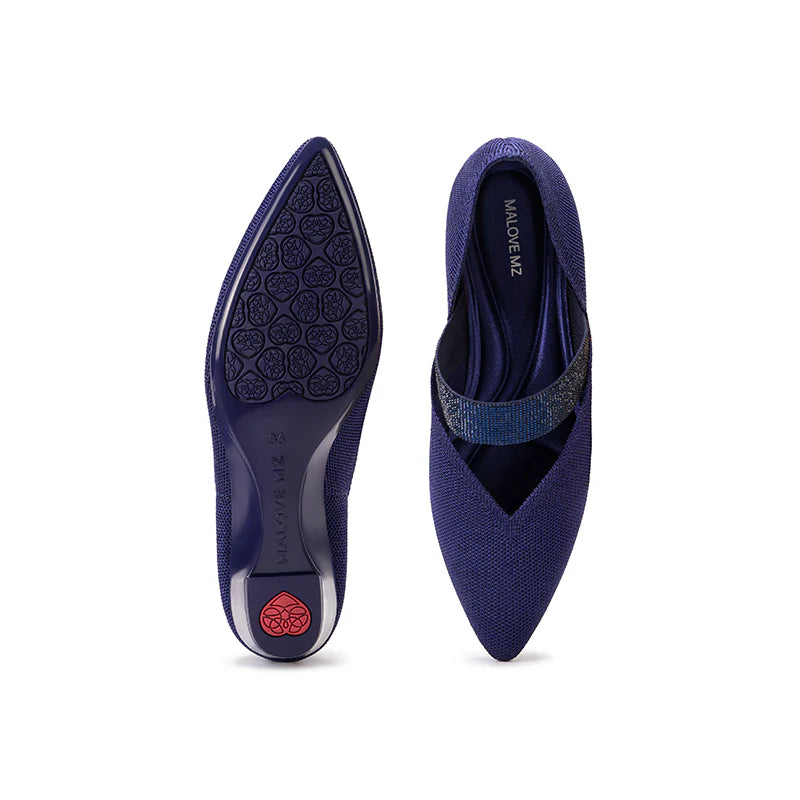 Princess Crystal Strap Mary Jane Wedges - Navy