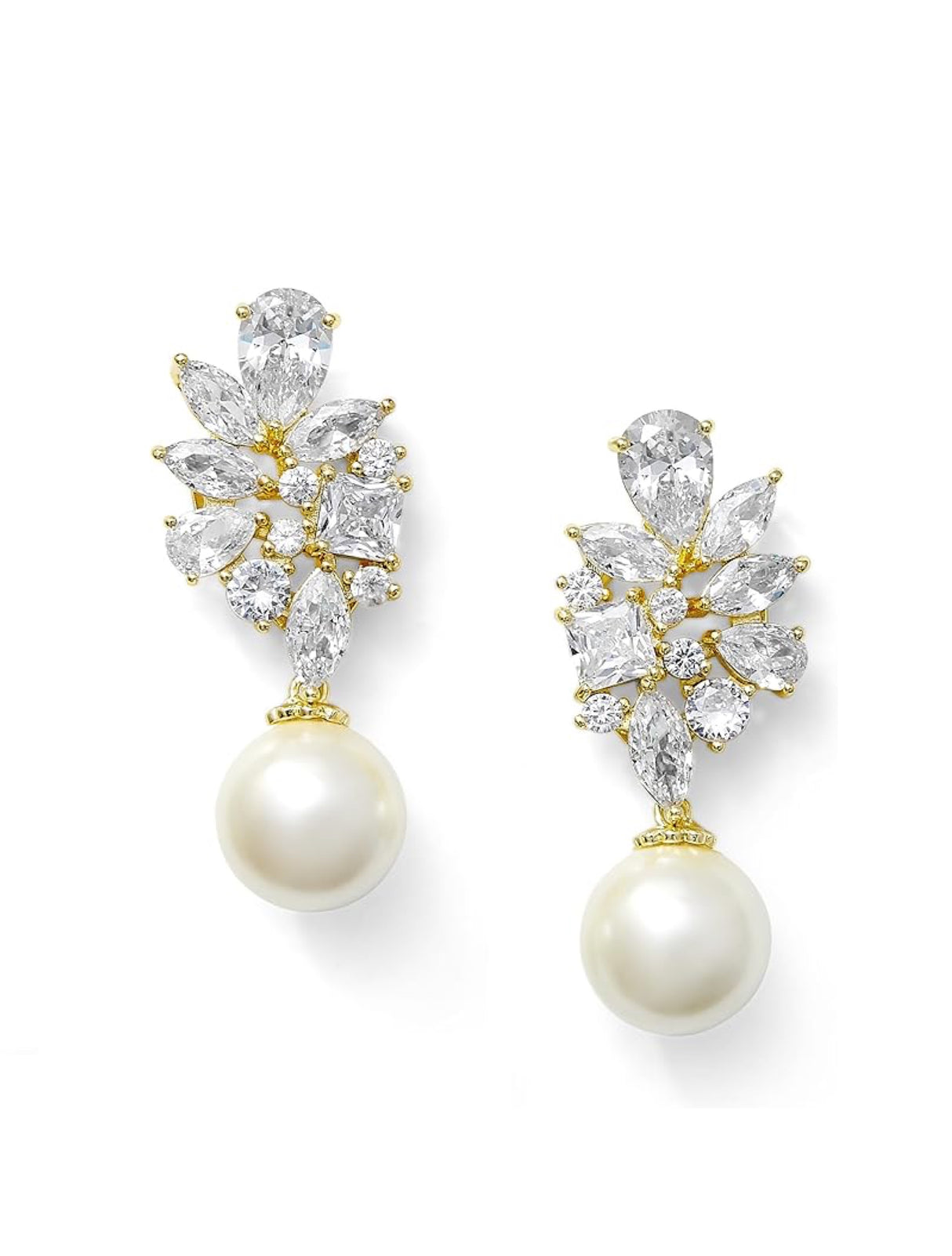 Liv Oliver 18K Gold Cluster Cz & Pearl Drop Exquisite Earrings