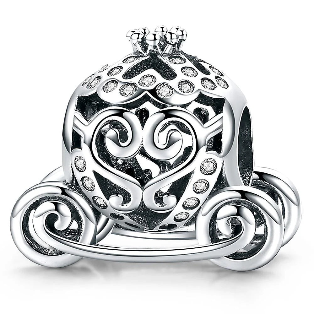 Solid 925 Sterling Silver Royal Pumpkin Carriage CZ Charm
