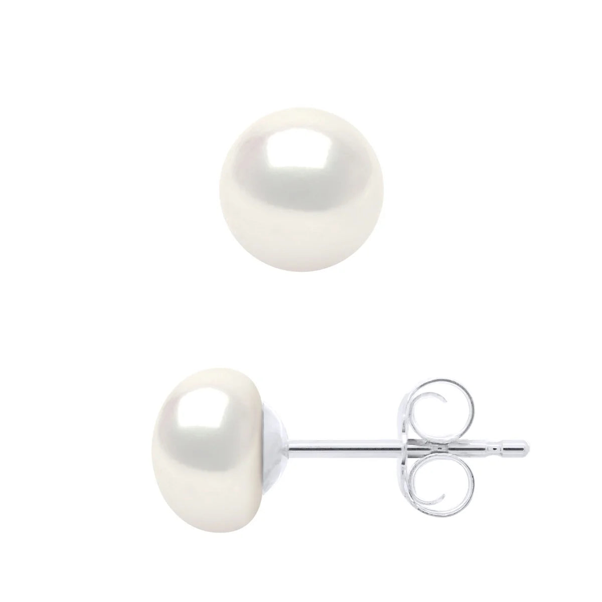 Earrings Button Freshwater Pearl White White Gold 6-7mm