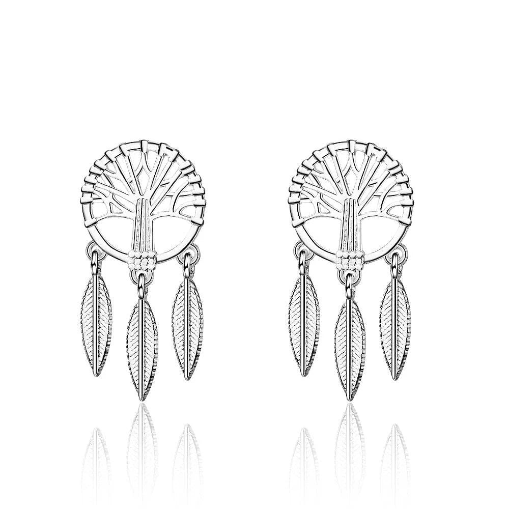 Dream Catcher Tree of Life Leaf Earrings