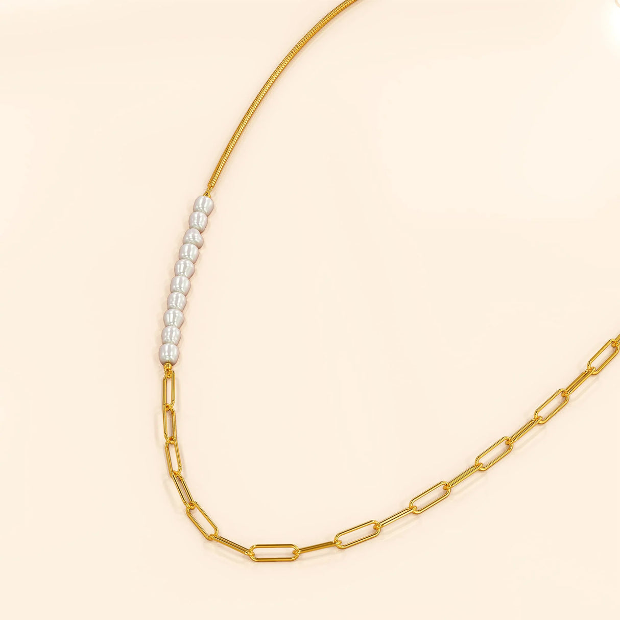 Bullion Gold Cuban Pearl Paperclip Necklace in Gold