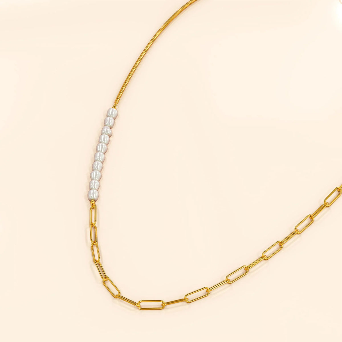 Bullion Gold Cuban Pearl Paperclip Necklace in Gold