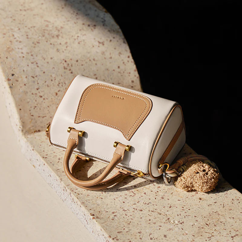 Nalandu Arcadia Mini Leather Duffle Crossbody Bag - Apricot