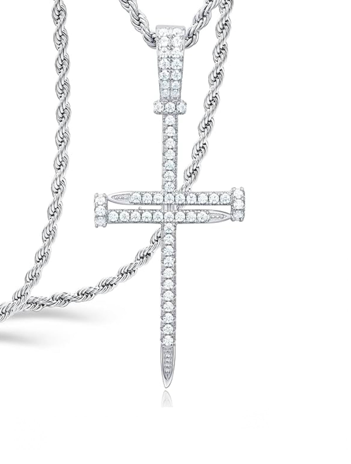 Stephen Oliver 18K White Gold Cz Contemporary Cross Necklace