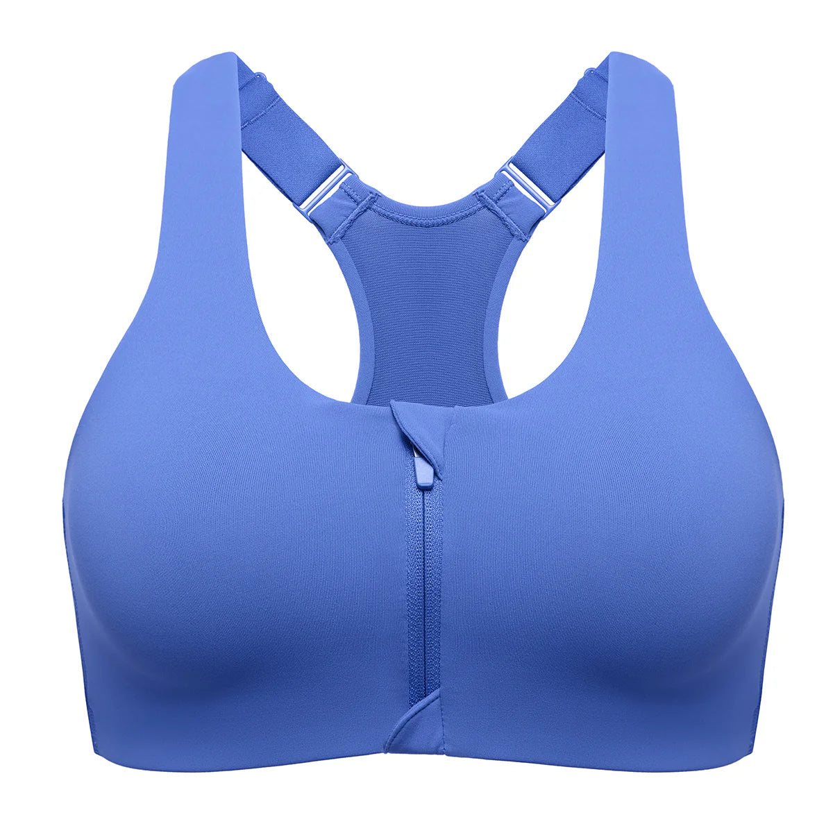 Power On Soft Padded High Impact Zip Front Sports Bra - Blue