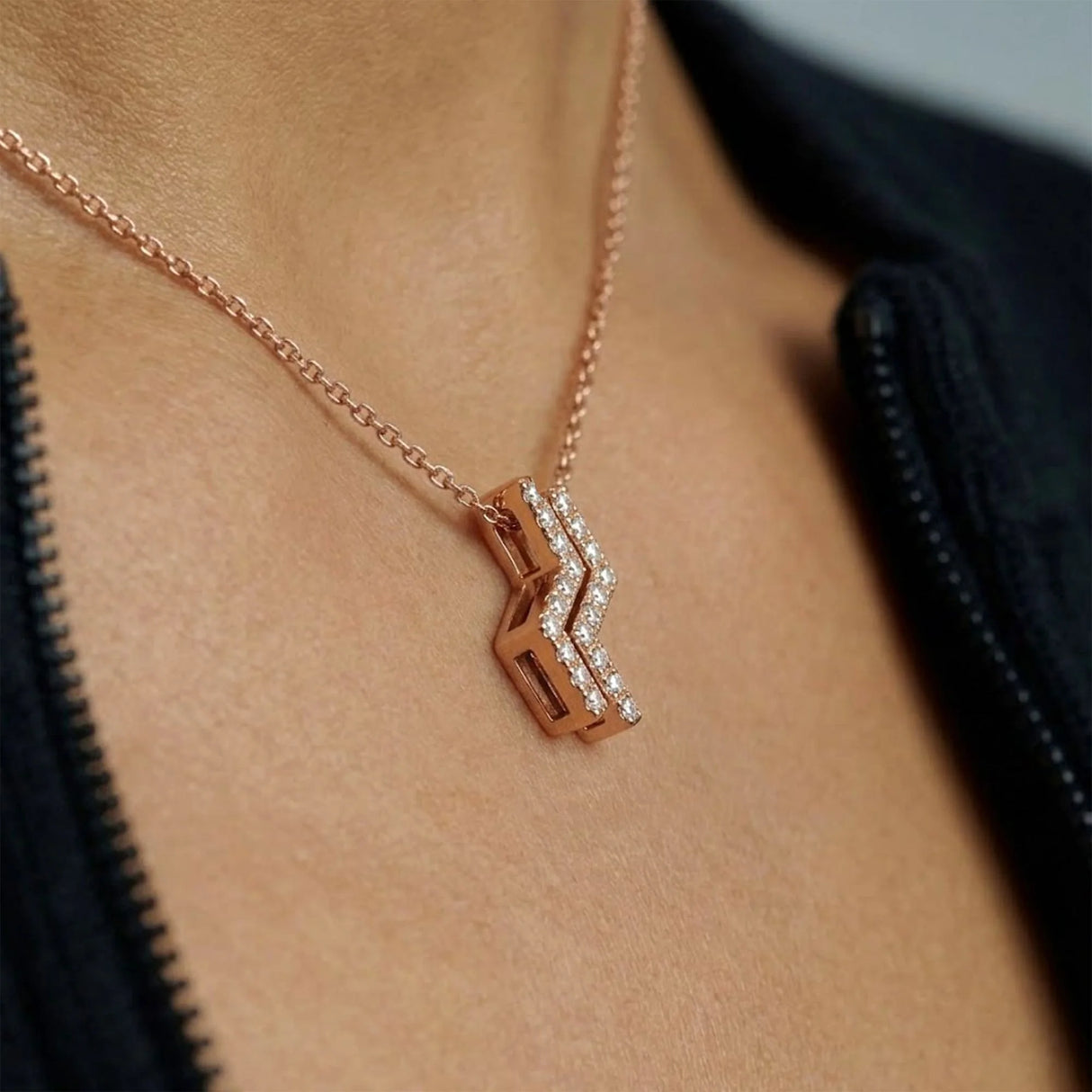Krystal Couture Zigzag Pendant Necklace in Rose Gold Embellished with SWAROVSKI Crystals