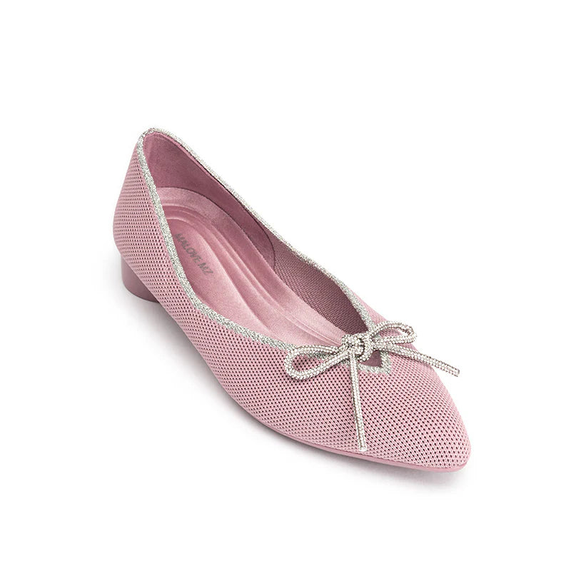 Rhinestone Bow Ballet Flats - Pink