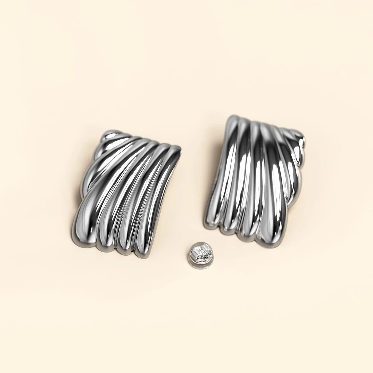 Bullion Gold Pleated Angel White Gold layered Stud Earrings