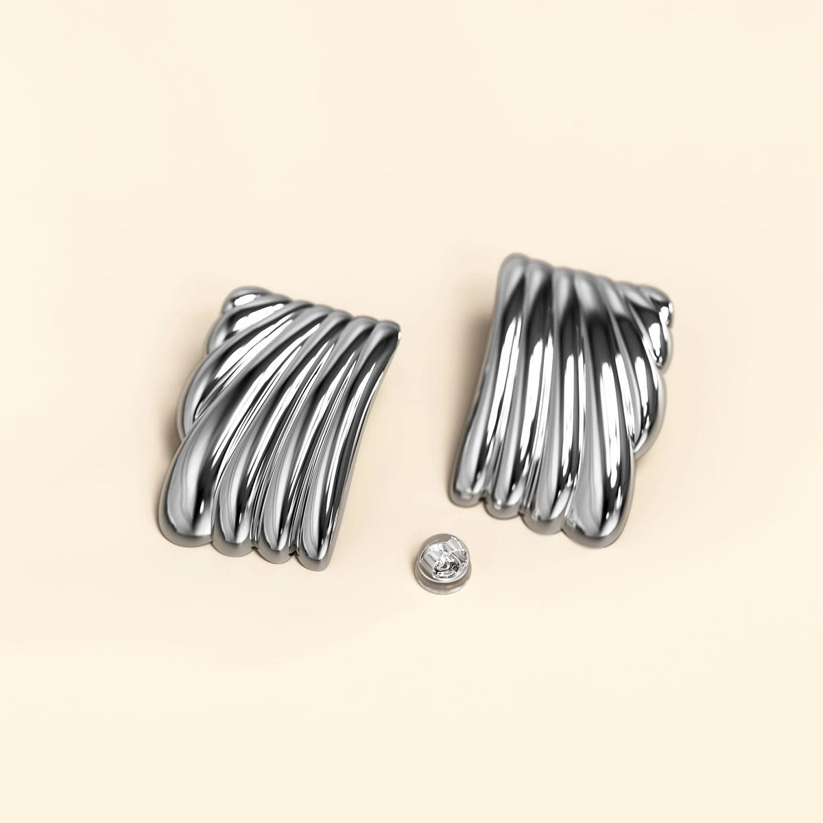 Bullion Gold Pleated Angel White Gold layered Stud Earrings