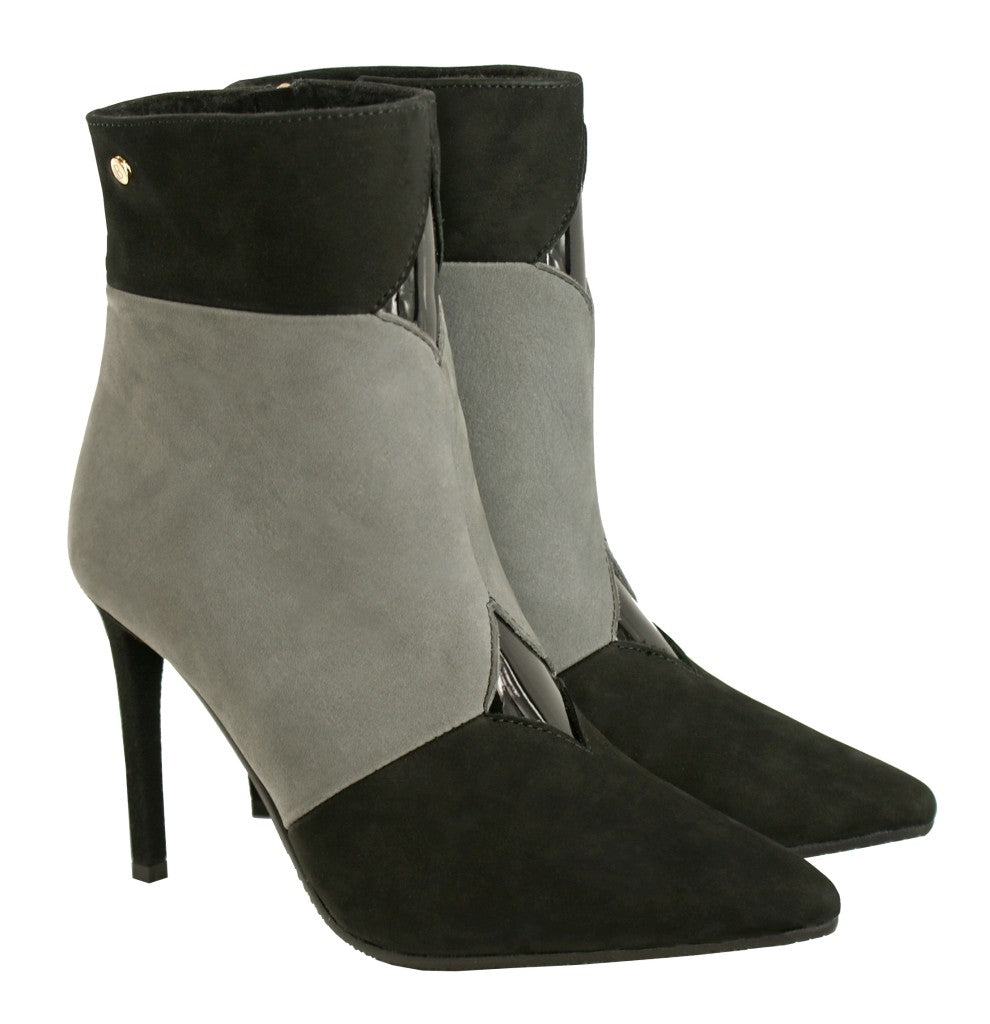 Bosccolo Womens Spike Heel Boots - Grey/Black Nubuk