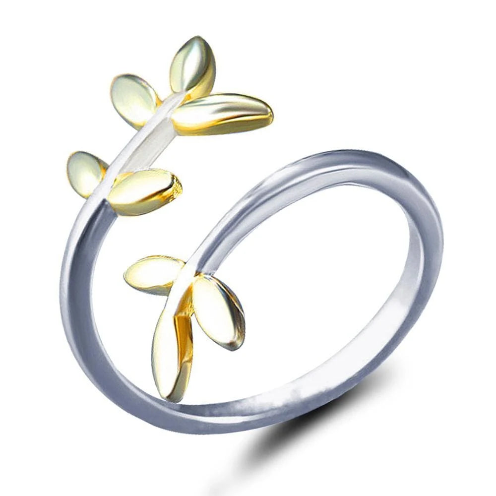 Adjustable Solid 925 Sterling Silver Dainty Leaf Chuckle Ring