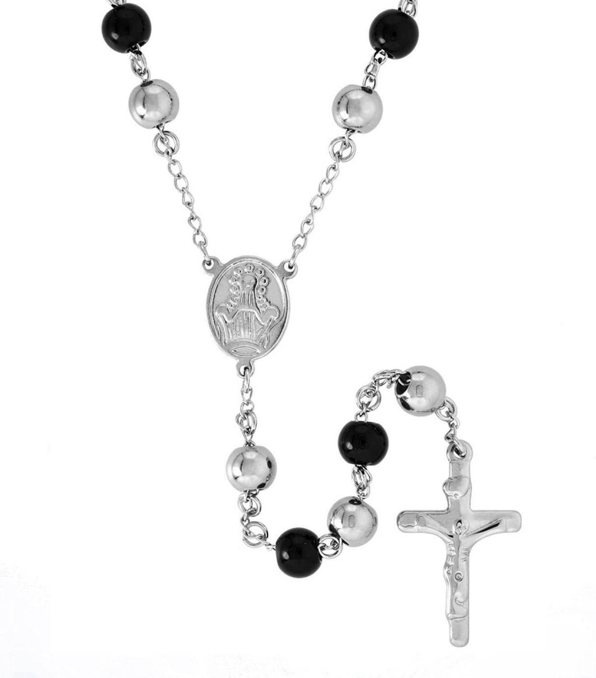 Stephen Oliver Silver Plated & Black Onyx Rosary Cross Necklace