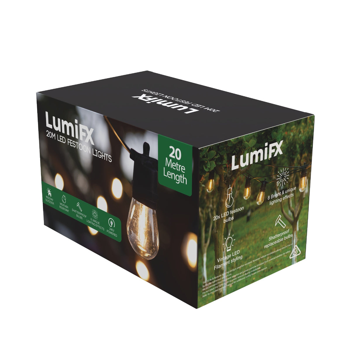 LumiFx 20 Bulb Festoon Lights 8 Lighting Effects